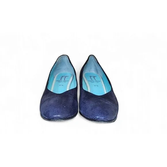 thierry rabotin navy blue ribbed leather pump 3" heel wide EU37 1/2 US7 - Picture 6 of 12